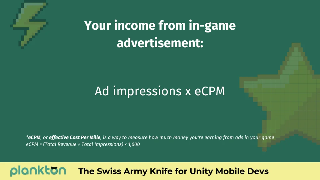 Your income from IAA is calculated by your ad impressions multiplied by eCPM.